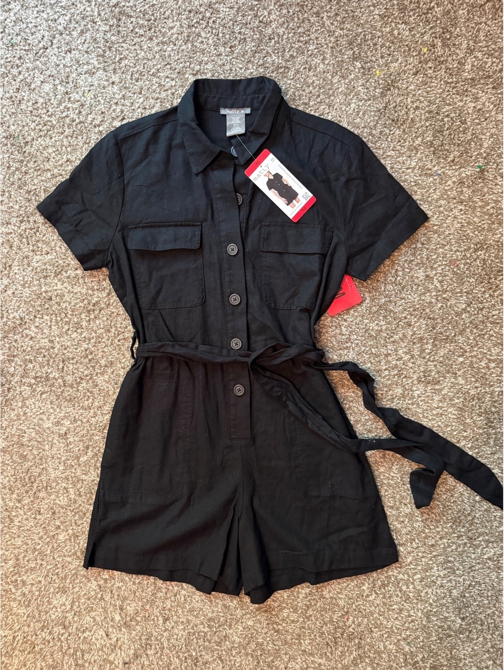 New Matty M Linen Button Down Romper Sz Medium